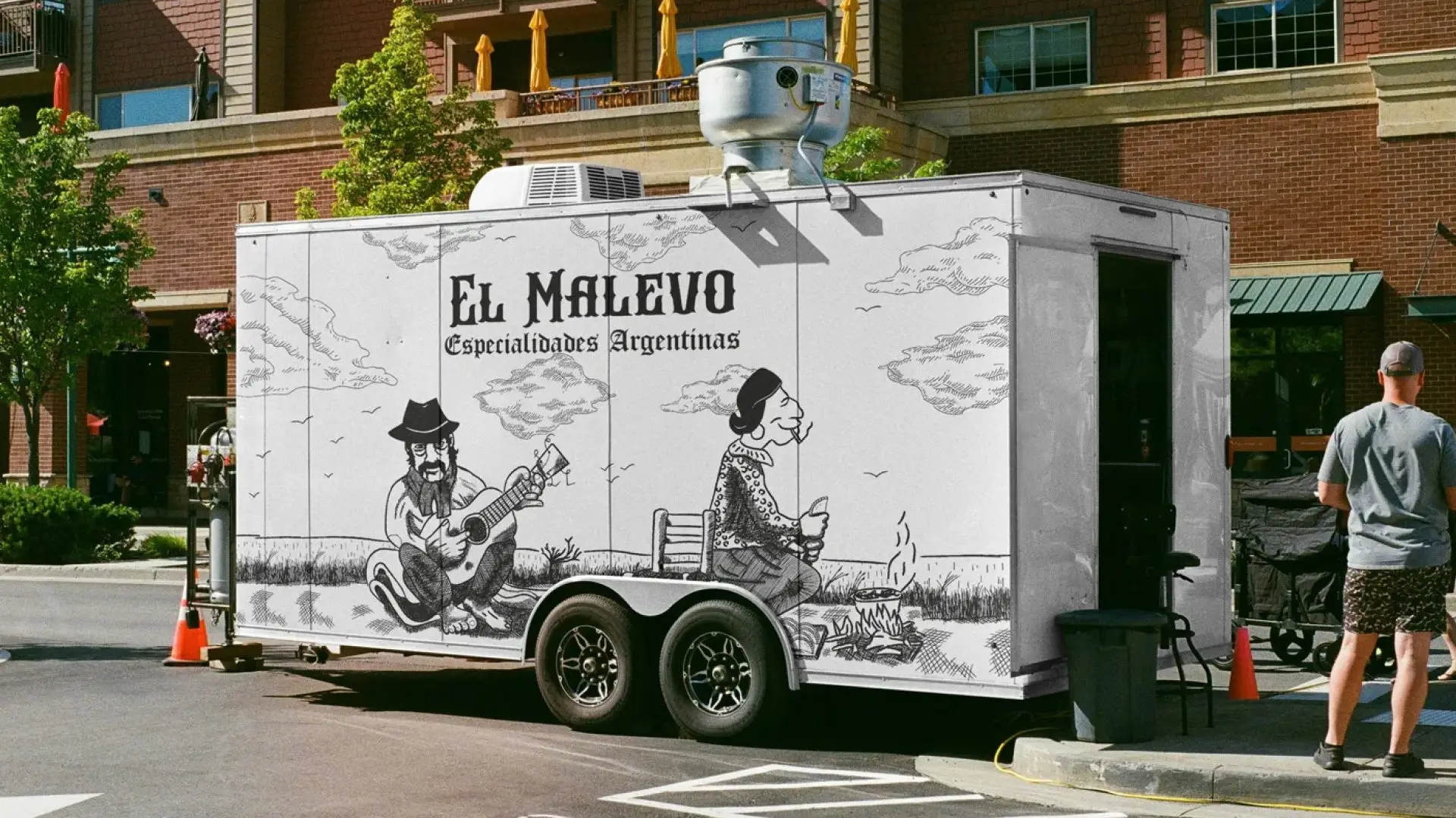 Foodtruck de El Malevo con la ilustración de gaucho y paisana de raíz gaucha