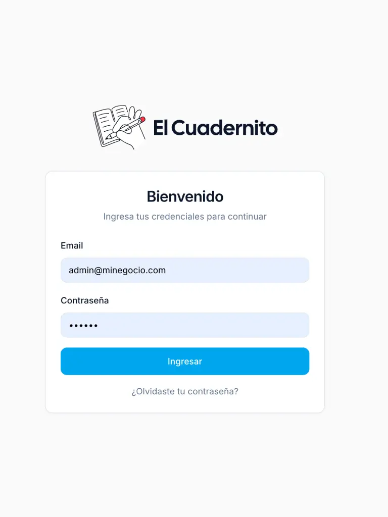 Pantalla de acceso de la webapp El Cuadernito, con el logo y el formulario de login