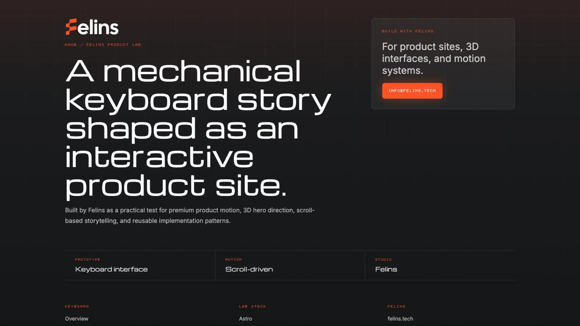 Sección "A mechanical keyboard story" del sitio KNOB / Felins Product Lab